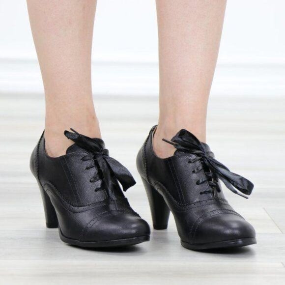 Laced-Up Low Cut Ankle Boots Women's Heeled Oxford - Picture 15 of 15